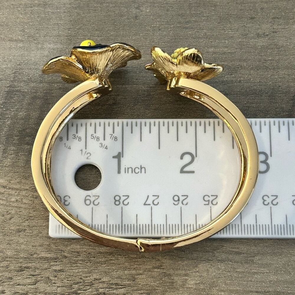Talbots Enamel Flowers jeweled Hinged Bangle Cuff Bracelet #163. Large - Picture 7 of 9